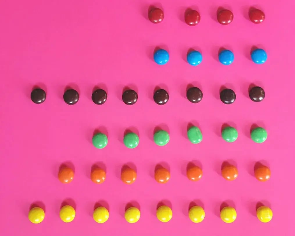 Cadbury Gems arranged by color