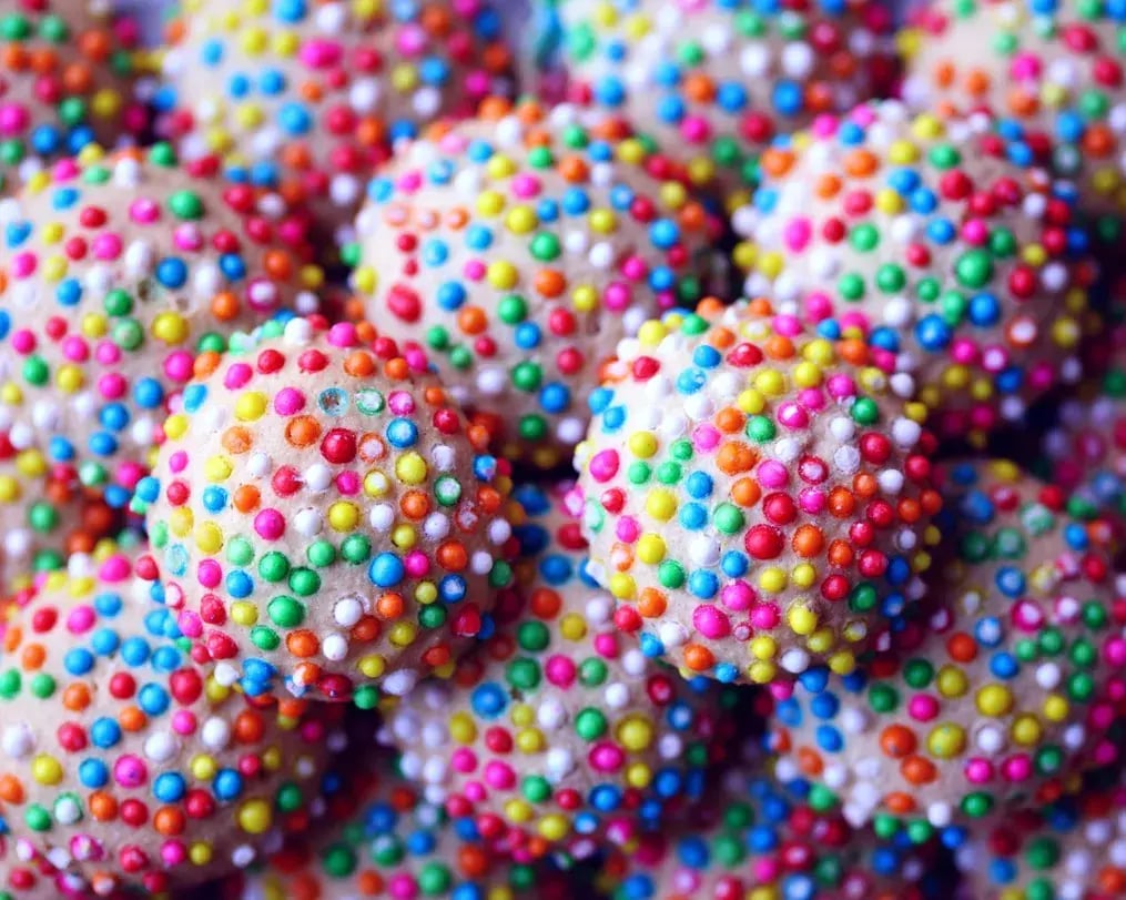 Crushed colorful Gems on dessert