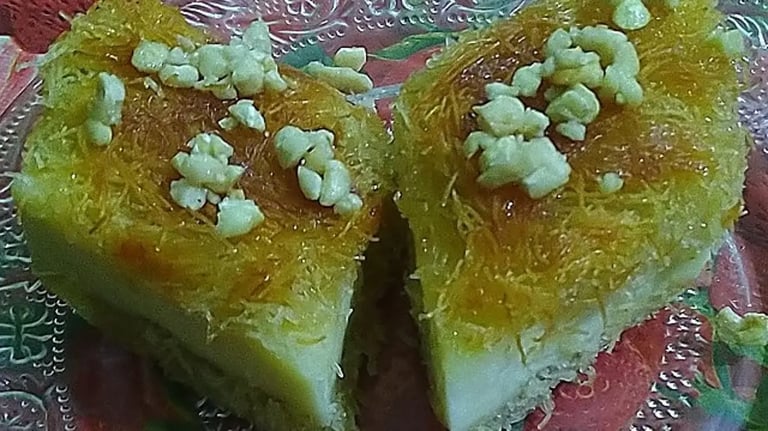 Feature Image - Layered baklava with caramel drizzle and cashew garnish