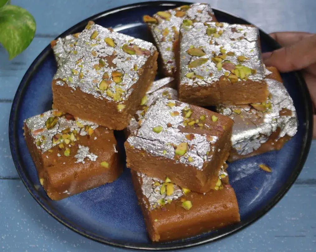 barfi with silver foil garnish