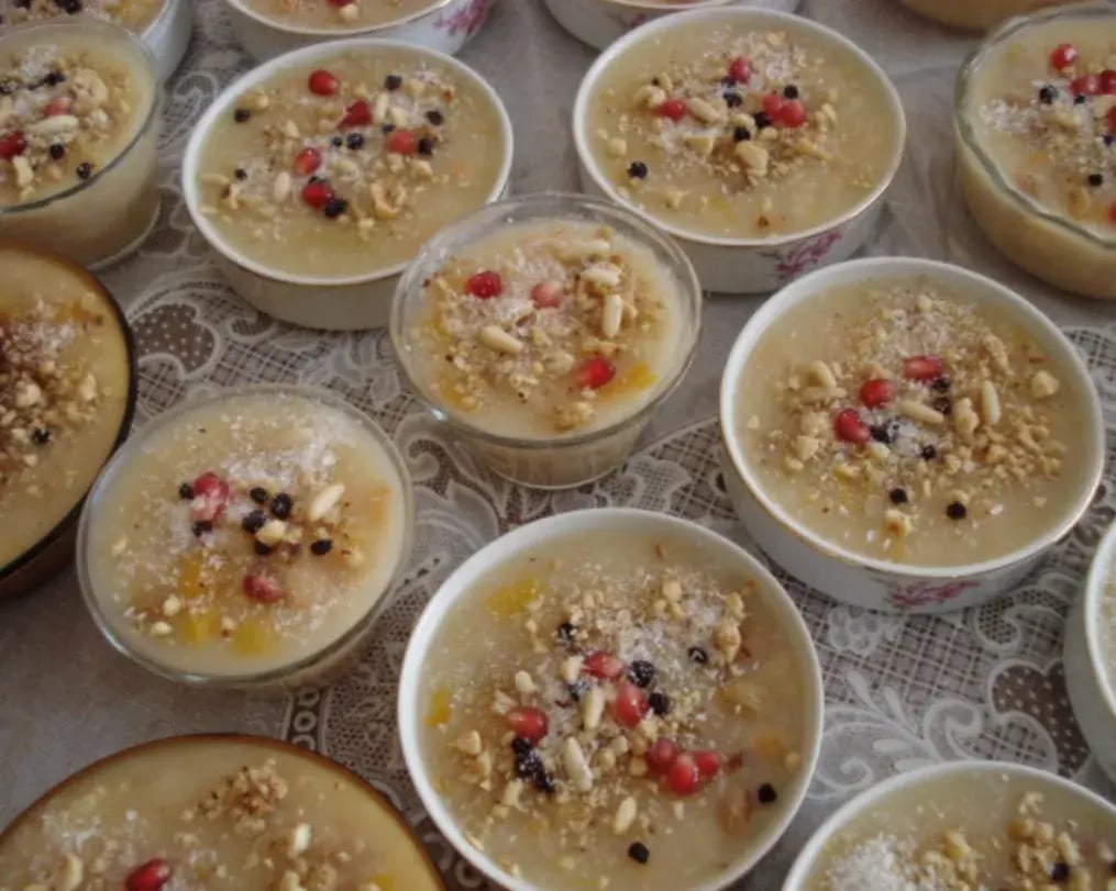 Ashure bowls with toppings