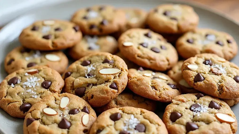 Easy Step By Step Recipe For Chocolate Chip Cookies With Almonds And Sea Salt