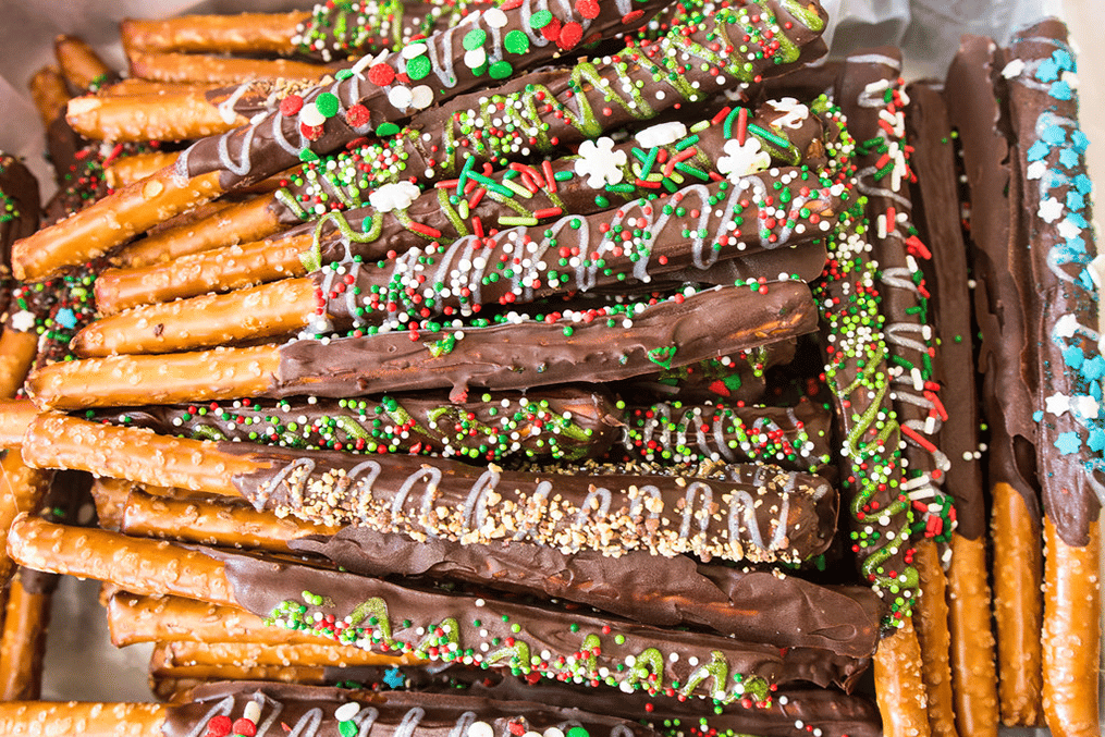 Chocolate dipped pretzel rods