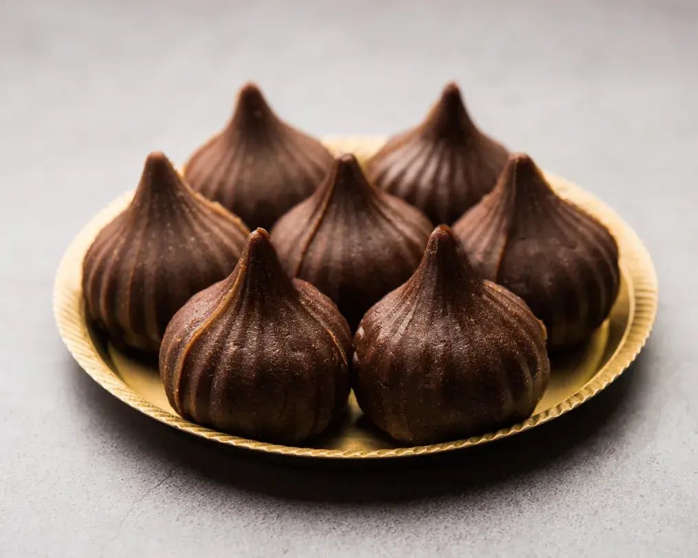 Chocolate modak on a plate
