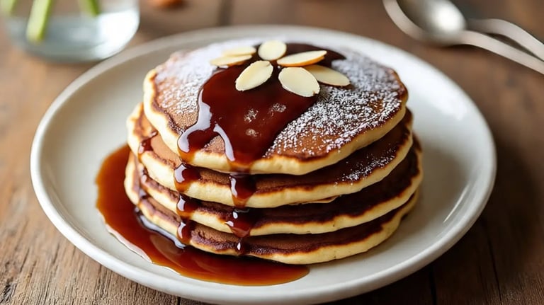 Chocolate Almond Pancakes with Warm Maple Syrup A Lazy Brunch Win