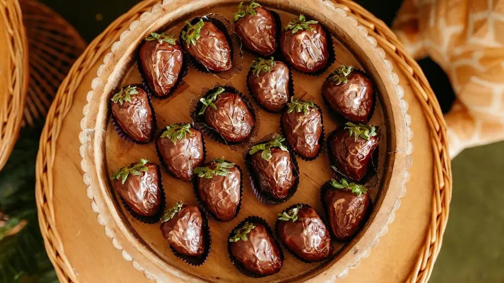 Platter Of Dipped Strawberries.