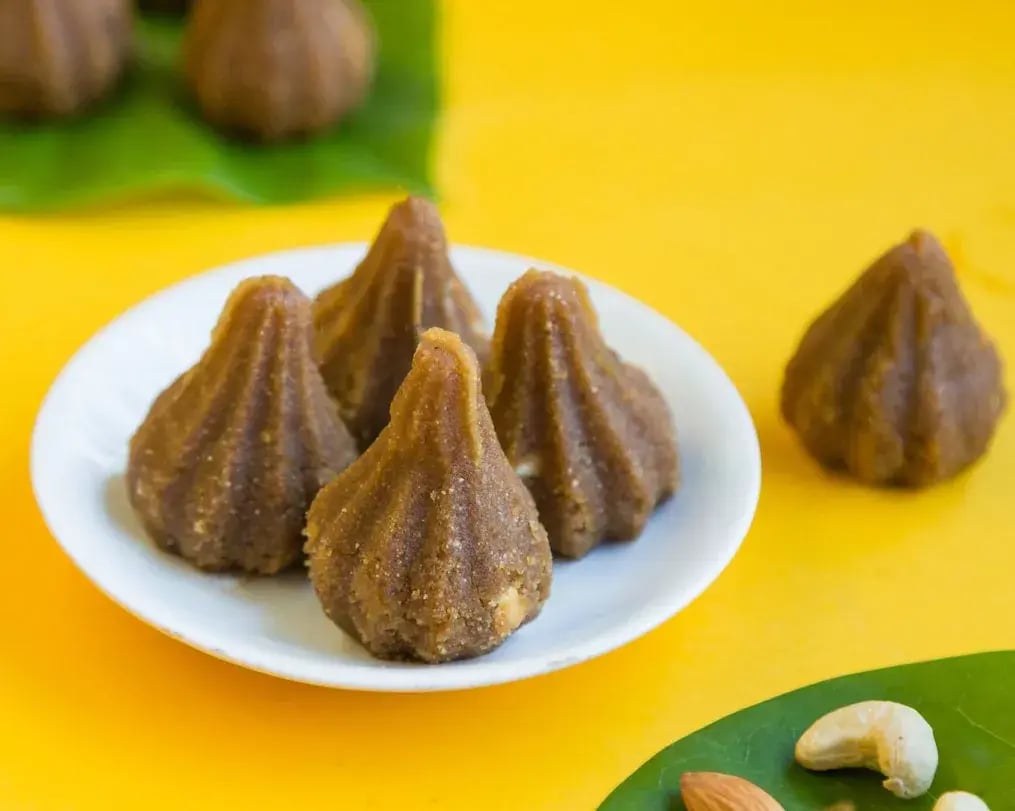 modak with cashews and Bournville center