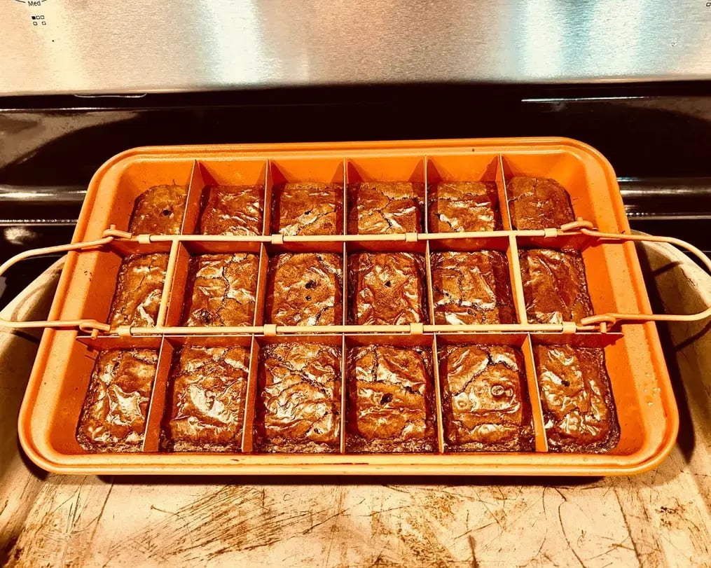 Nutty and fudgy baked brownies