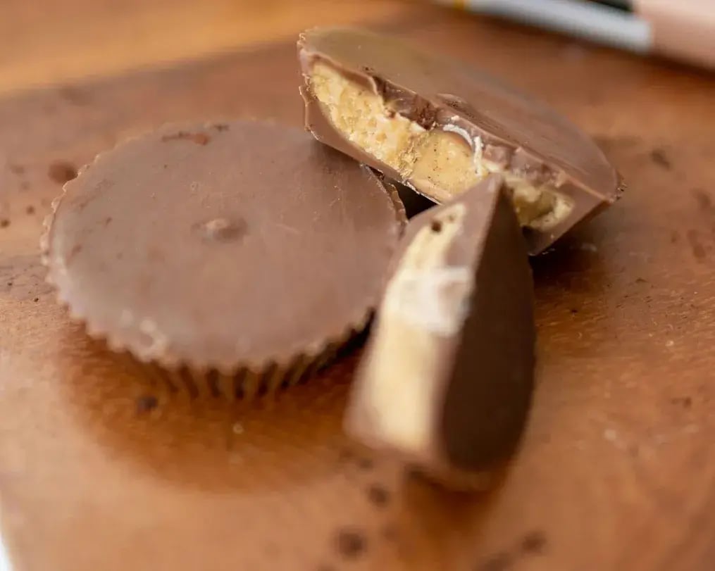 closeup of chocolate peanut butter cups