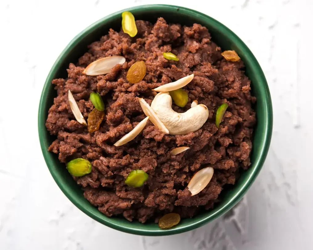 Chocolate Semolina Halwa With Almonds