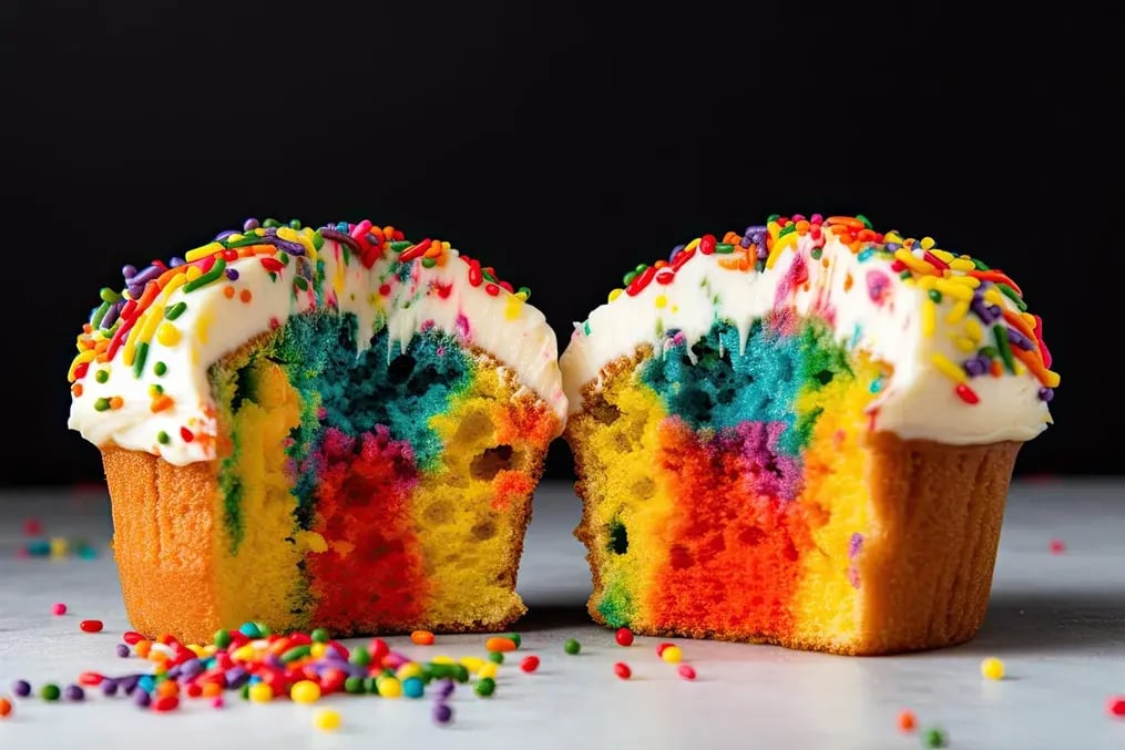Colorful and fun desserts for kids for special days - Rainbow Cupcakes with Vanilla Frosting