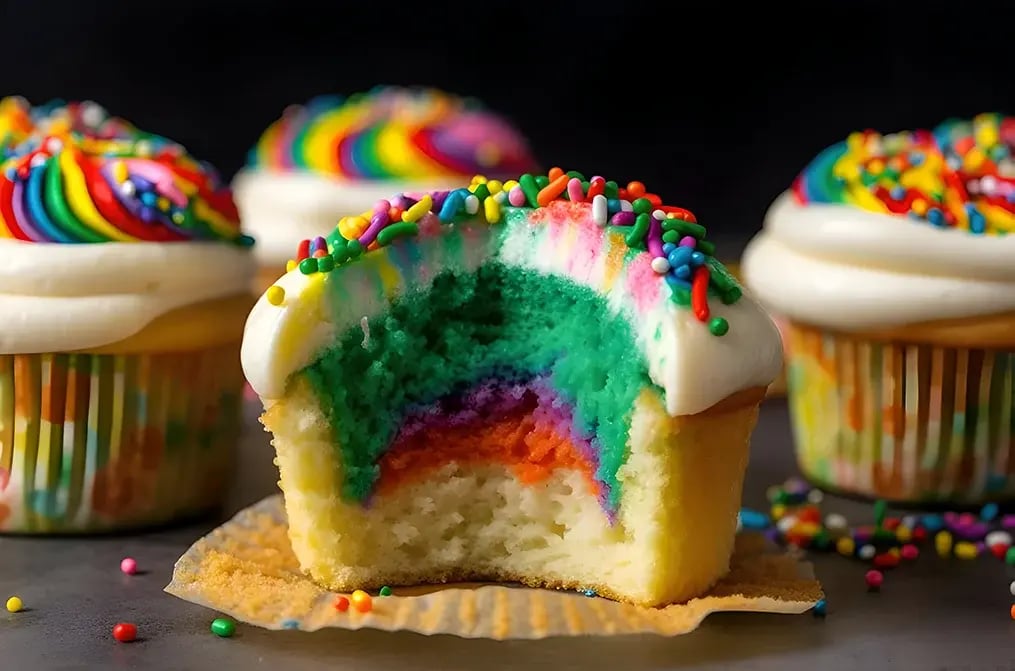 Colorful and fun desserts for kids for special days - Rainbow Cupscake with Vanilla Frosting 4