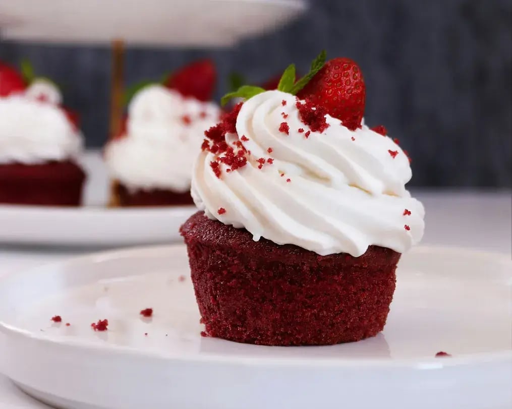 Red Velvet Cupcakes With Cream Cheese Frosting Closeup