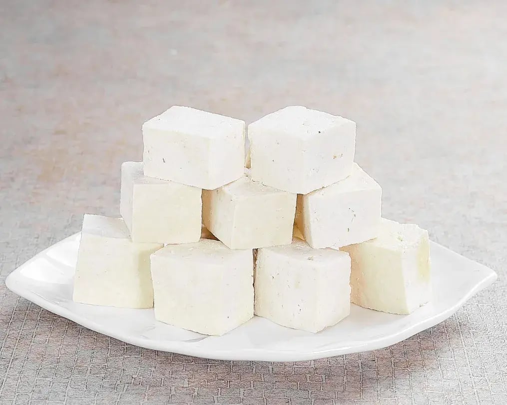 Paneer cubes on a plate