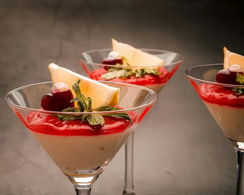 Cherry Oreo Cola Mousse served in Martini Glasses