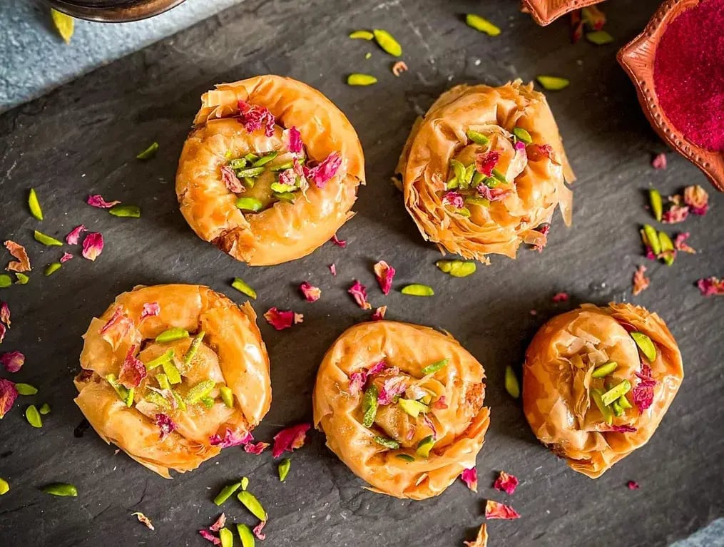 Pistachio And Rosewater Filo Tartlets
