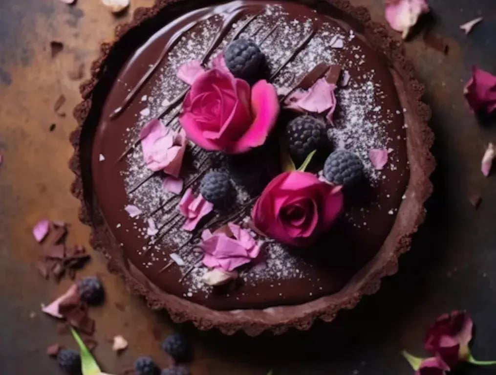 Crunchy Chocolate Rose Petal Tarts