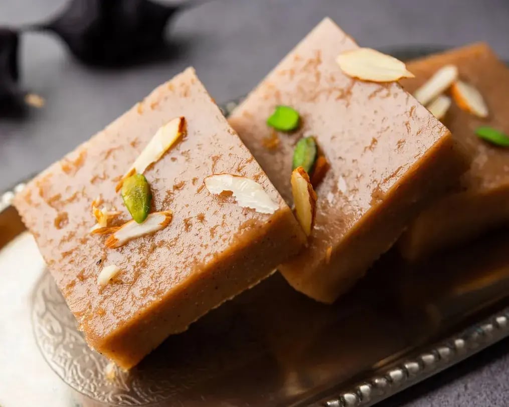 Chocolate Barfi With Nuts On A Plate