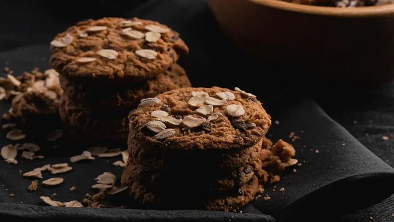 Feature Image - Oatmeal chocolate cookies with rolled oats garnish