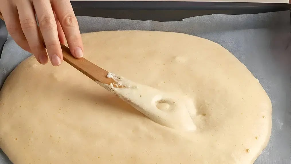 Spreading Cake Batter for Swiss Roll