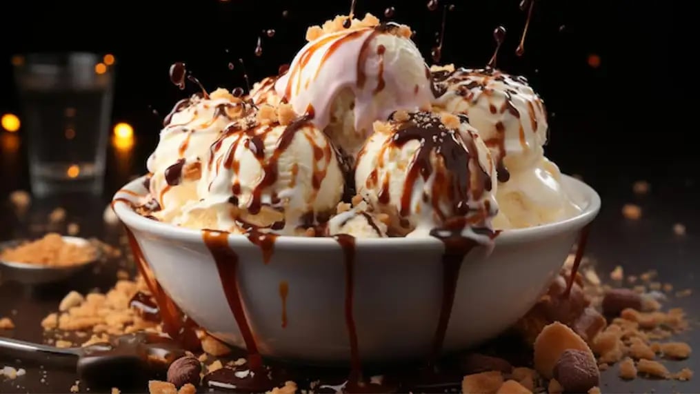 7. Latke Sundae With Ice Cream And Chocolate Sauce