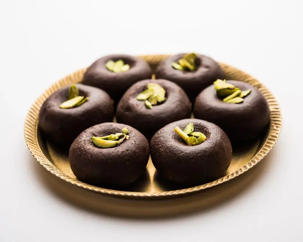 Chocolate Peda Arranged On Plate