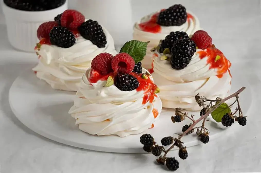 Mini Pavlovas with Berries and Cream