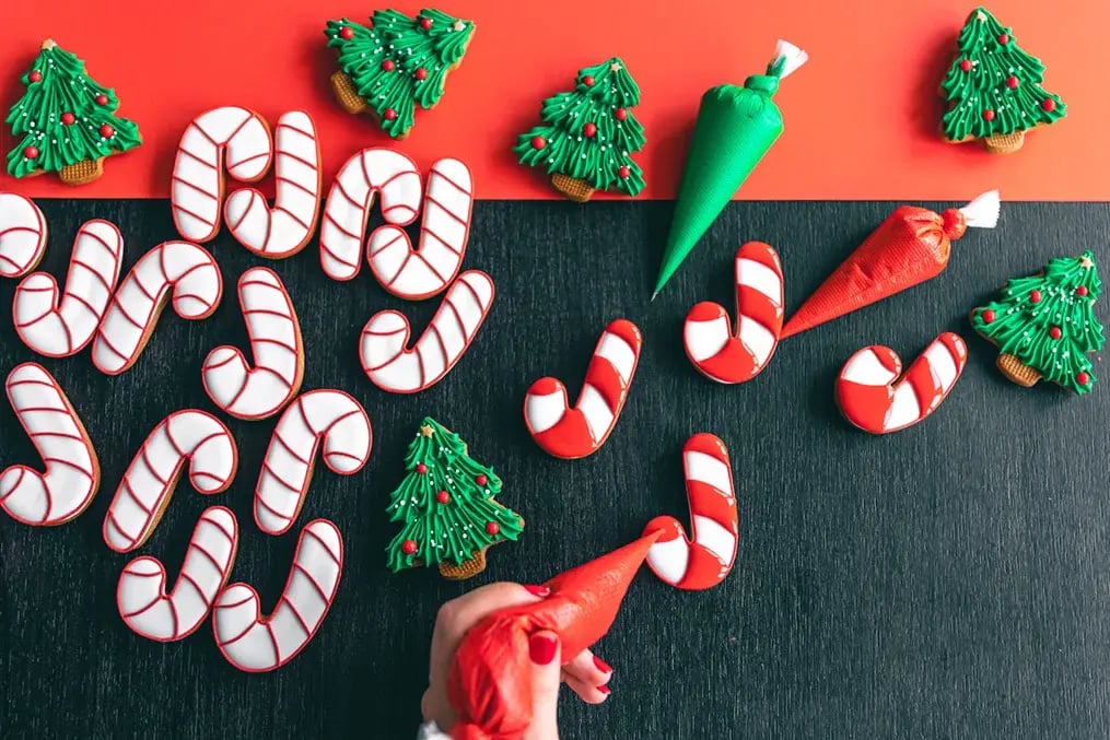 Candy Cane Cookies and Fruit Dip