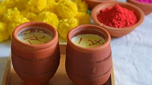 Festive Thandai with Almond Slivers and Dairy Milk Chocolate