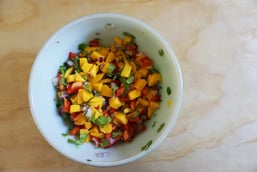 Fruit Salsa with Silk Drizzle Sweet Dip for Wafers Cookies or Spoons