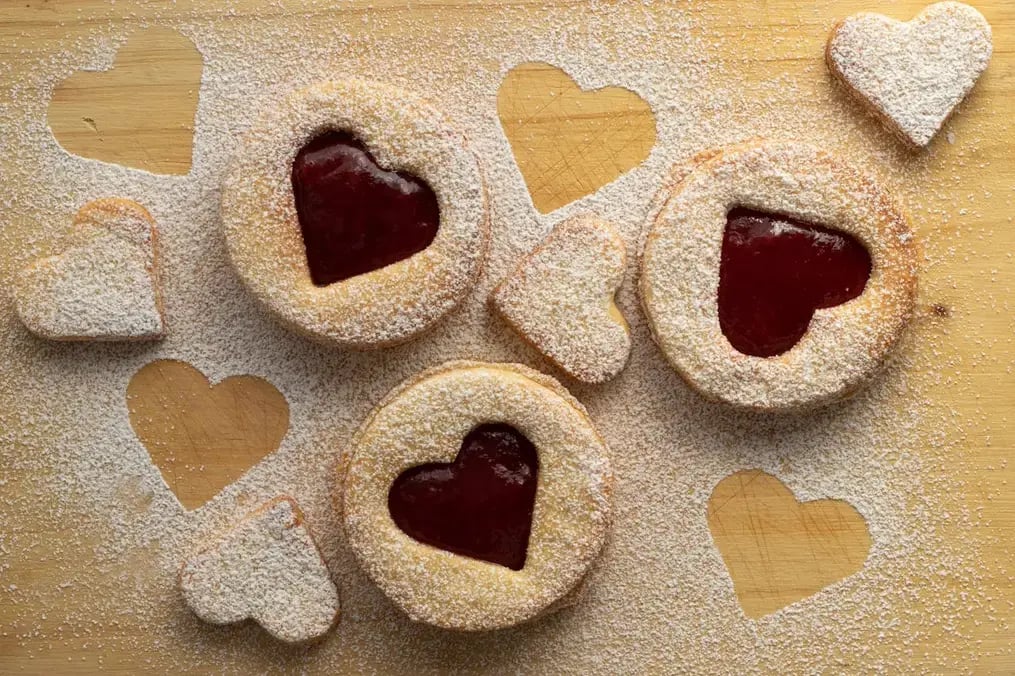 Strawberry Jam-Filled Heart Cookies
