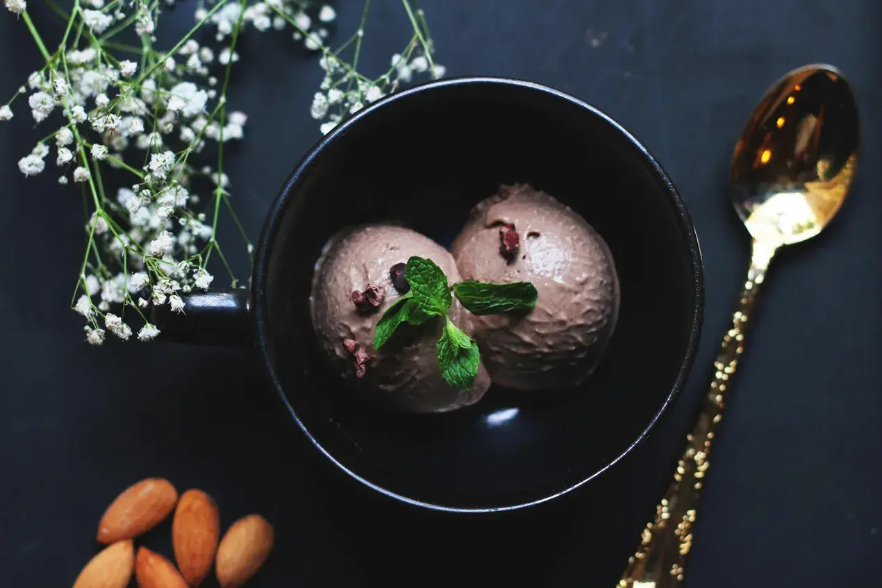 Homemade Dark Chocolate Ice Cream with Glazed Pecan Crunch