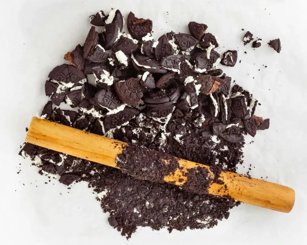 How to Balance Sweet and Nutty Flavors in Cherry Oreo Mousse - Crushed Oreos for Cherry Oreo Cola Mousse with Hazelnut Garnish