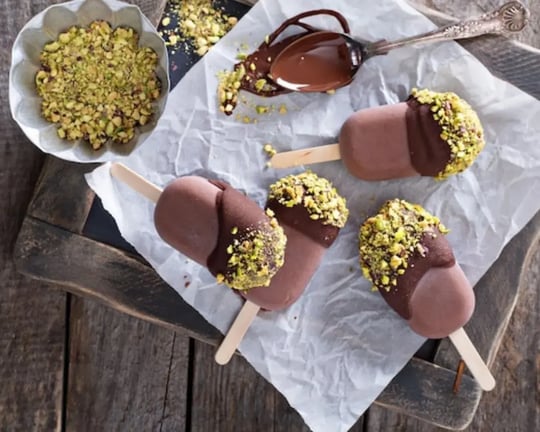 Kulfi with pistachios and Bournville flakes