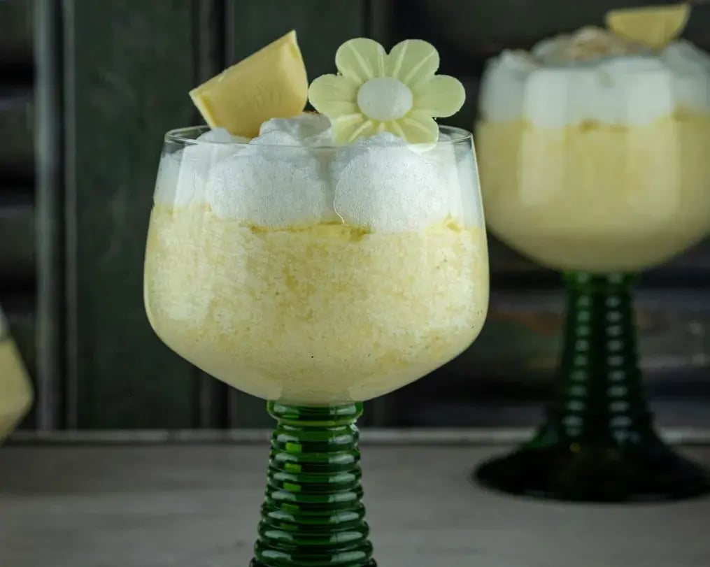 close up of chikoo mousse with walnuts