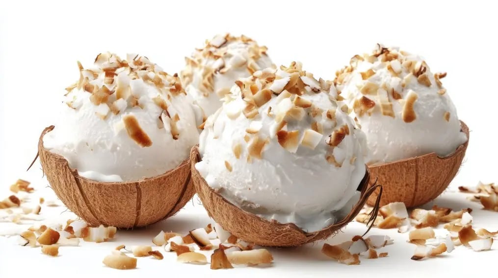 Adding a topping of roasted coconut shavings