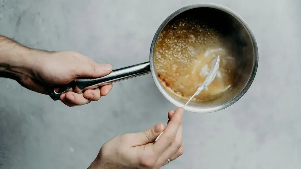 sugar syrup in pan