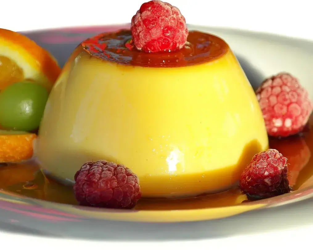 Mango Lassi Pudding on a Plate with Fruits