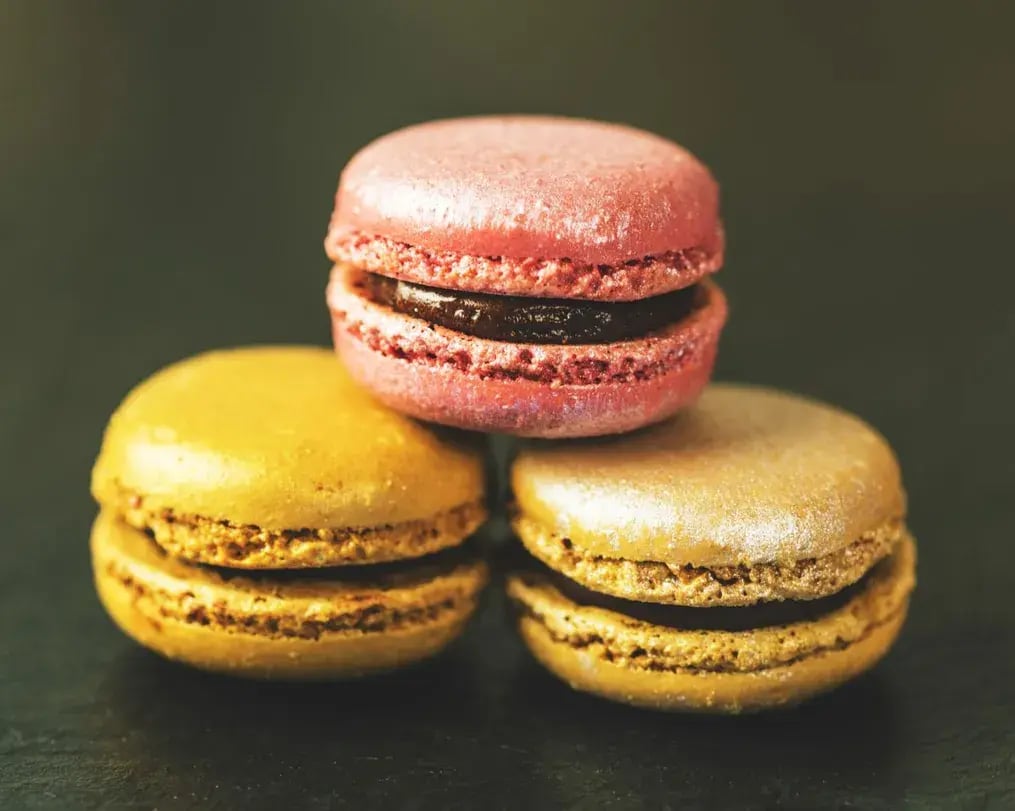 Rainbow Macarons With Ganache Center Close Up