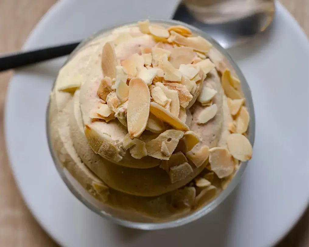 Almond slivers on a dessert cup