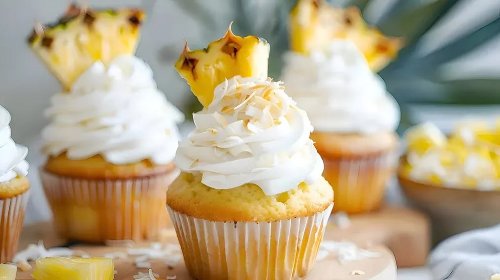Looking for a frozen pineapple dessert Then you must try these - Pina Colada Cupcakes