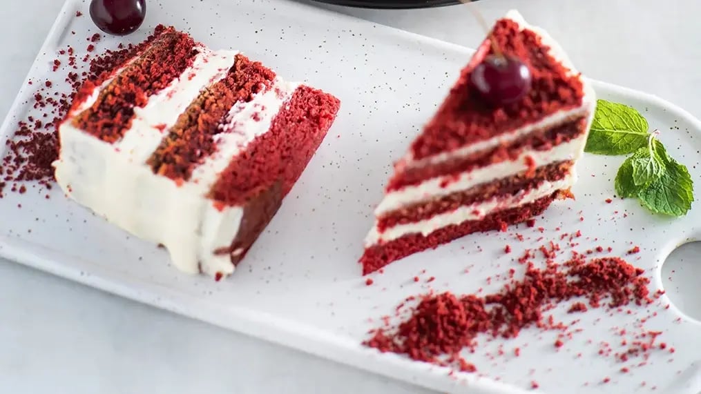 Sliced Red Velvet Roll Cake