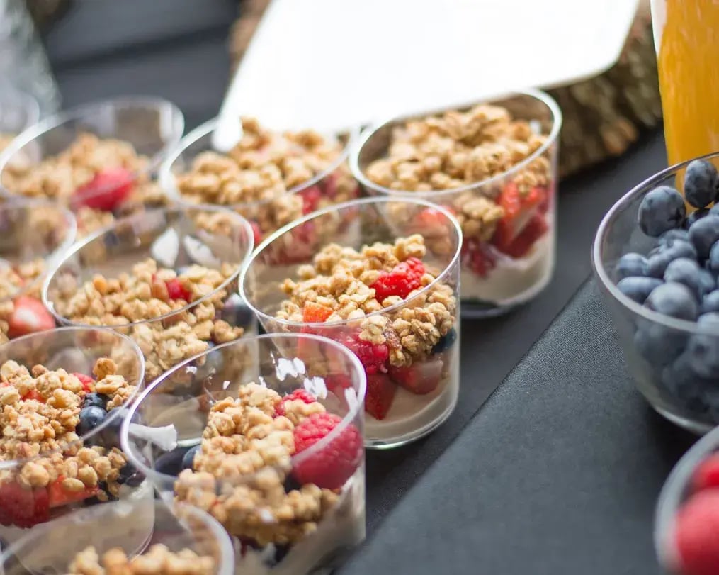 Small cups with mango chocolate parfait
