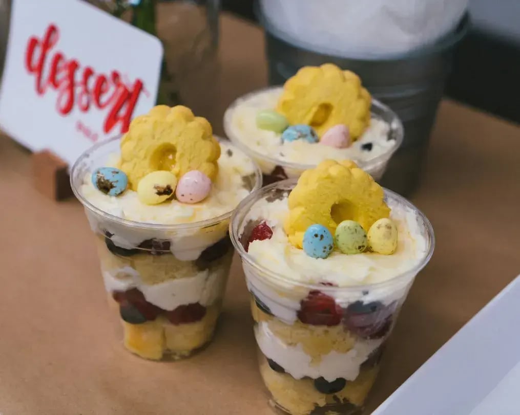 Layers of mango chocolate parfait
