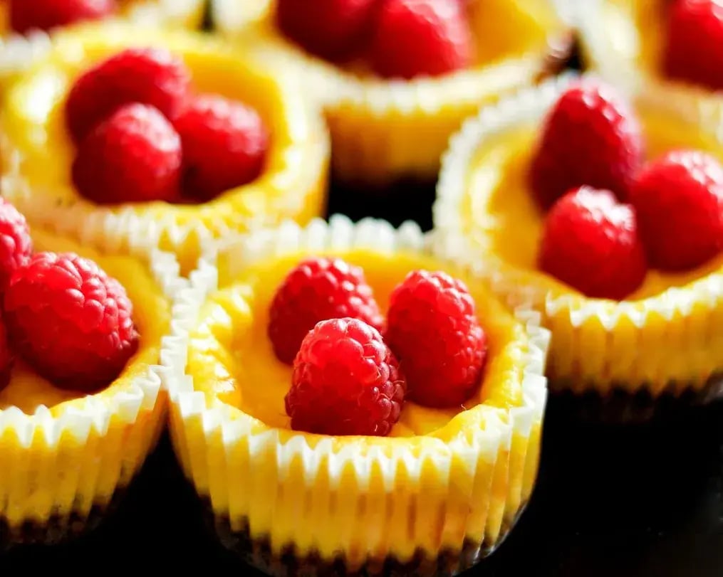 mini cheesecake bites with raspberries