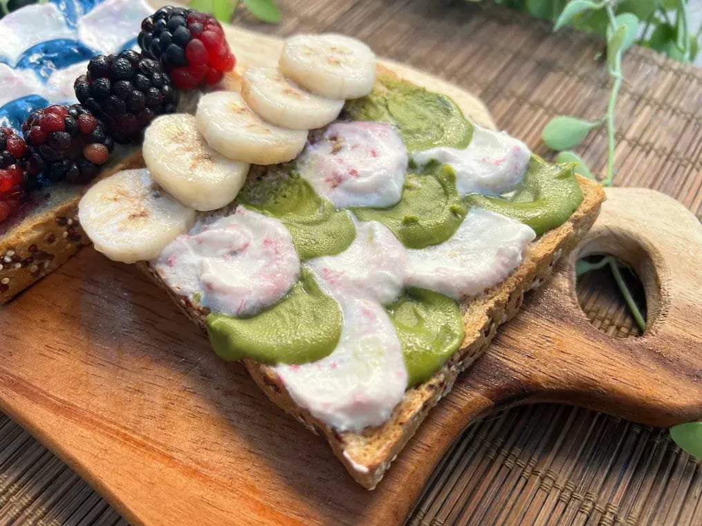 Matcha Mousse with Berries on Multigrain Bread