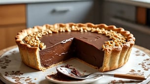 No Bake Chocolate Peanut Butter Pie with Almond Crunch