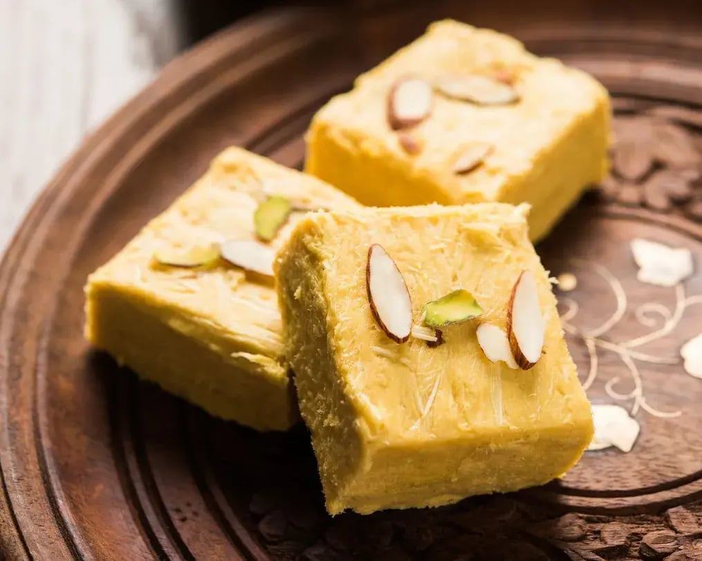 Soan Papdi On Plate With Almonds And Pistachios