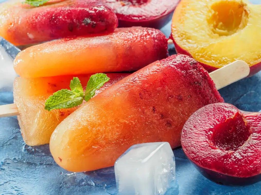 Lemon Basil Peach Yogurt Popsicles