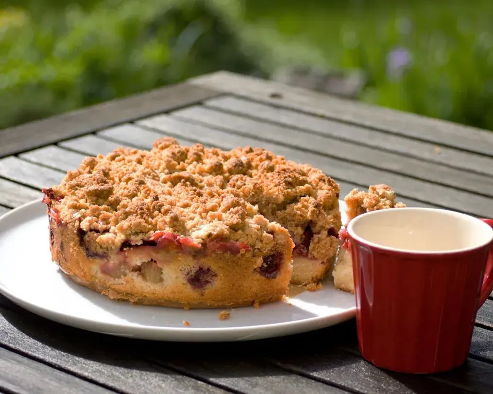 rhubarb pie with coffee